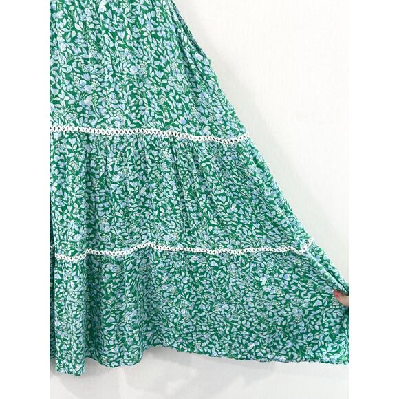 Lucky Brand Ditsy Floral Tiered Mini Dress Small Spring Blue Green Cottagecore - Picture 6 of 6